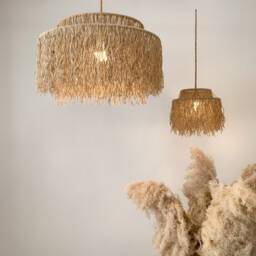 Boho Pendant Light, Jute Fringe Chandelier, Naturalistic Ceiling Lighting, Beach Style Light Fixture - thumbnail 1