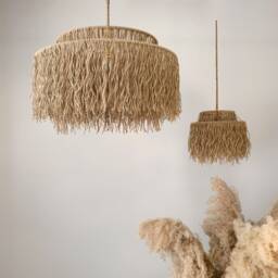 Boho Pendant Light, Jute Fringe Chandelier, Naturalistic Ceiling Lighting, Beach Style Light Fixture - thumbnail 2