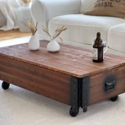 Coffee Table Chest Wooden Box Vintage Shabby Chic - thumbnail 3
