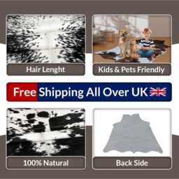 Black & White Cowhide Rug - Natural Hair-On Leather, Modern Decor - 55x55 Inches - thumbnail 4