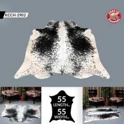 Black & White Cowhide Rug - Natural Hair-On Leather, Modern Decor - 55x55 Inches - thumbnail 2