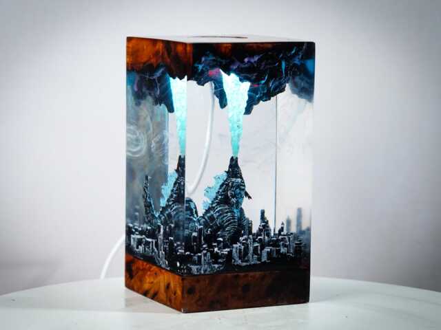 Premium G.od.zil.la Atomic City Lamp - Handmade Resin Diorama Monster Battle Scene & Unique Gift For Movie & Anime Fans - image 1