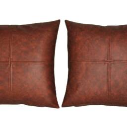 "2 Two Tone Tan Brown Check Design Faux Leather Cushions 16"" 18"" 20" - thumbnail 2