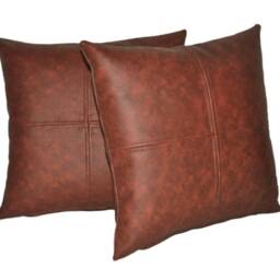 "2 Two Tone Tan Brown Check Design Faux Leather Cushions 16"" 18"" 20" - thumbnail 3