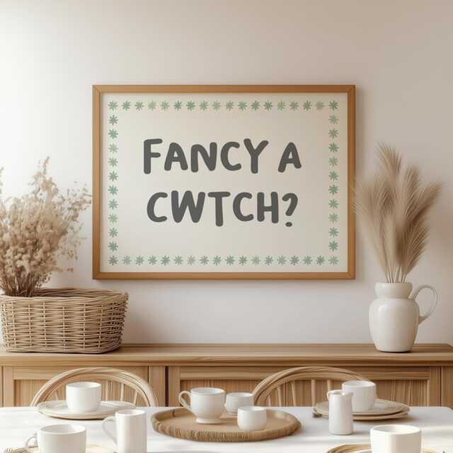 Fancy A Cwtch Wall Art Print - Sage Green Welsh Print, Proud To Be Over Cuddle Art, Definition Sign, Cwtching Quote - image 1
