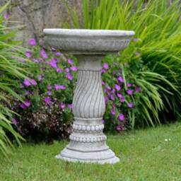 Hand-Cast Stone Twist Bird Bath - Garden Ornament Decor - thumbnail 2