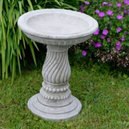 Hand-Cast Stone Twist Bird Bath - Garden Ornament Decor - thumbnail 1