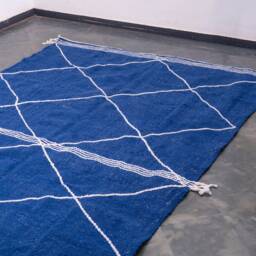 Handmade Moroccan Zanafi Kilim Rug Black & Gray Cotton Berber Carpet - 7x10 Ft - thumbnail 3