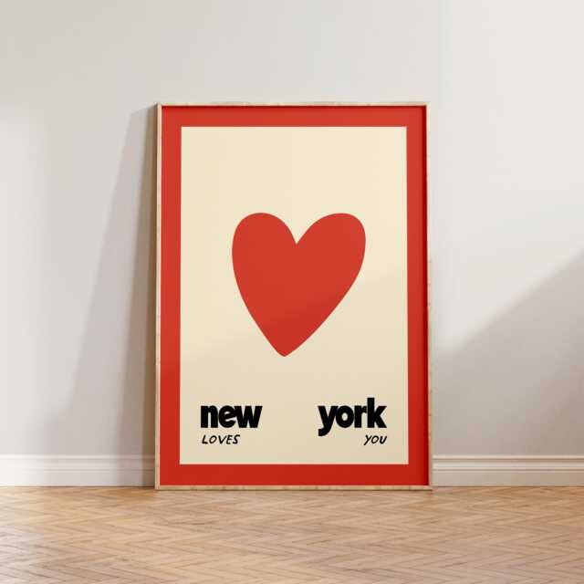 Retro New York Wall Art, Mid Century Modern Print, Bedroom Prints, Loves You Vintage Style Nyc Heart Poster - image 1