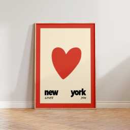Retro New York Wall Art, Mid Century Modern Print, Bedroom Prints, Loves You Vintage Style Nyc Heart Poster - thumbnail 1