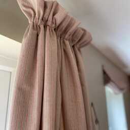 Custom Cottage Pleat Curtains in Red Linen/ Cotton Ticking Stripe - Please Note That Full Price Is On Quotation - thumbnail 2