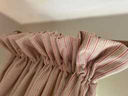 Custom Cottage Pleat Curtains in Red Linen/ Cotton Ticking Stripe - Please Note That Full Price Is On Quotation