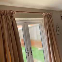 Custom Cottage Pleat Curtains in Red Linen/ Cotton Ticking Stripe - Please Note That Full Price Is On Quotation - thumbnail 4