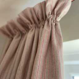 Custom Cottage Pleat Curtains in Red Linen/ Cotton Ticking Stripe - Please Note That Full Price Is On Quotation - thumbnail 3