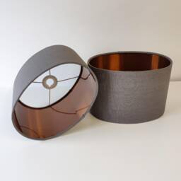 Grey Oval Drum Lampshade in Linen With Copper Lining - thumbnail 1
