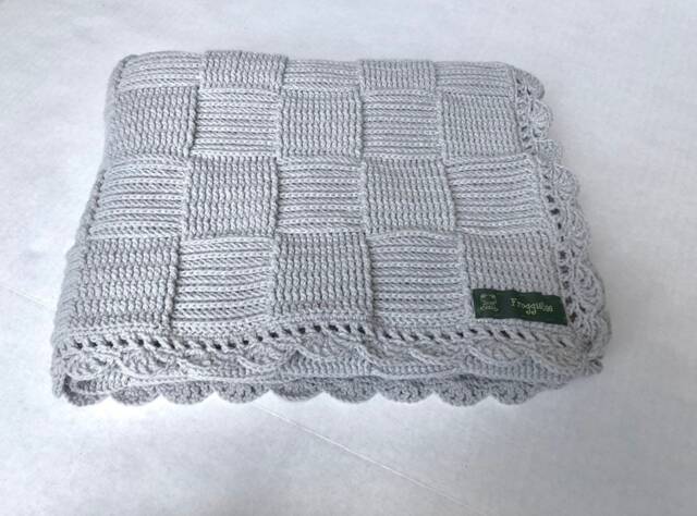 Light Grey Basketweave Baby Blanket - image 1