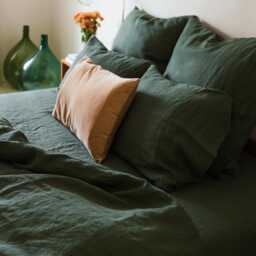 Forest Green Linen Pillow Cover, Envelope Closure Pillowcase in Standard, Square, Body, Queen, King & Other Sizes, Handmade Bed - thumbnail 2