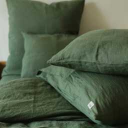 Forest Green Linen Pillow Cover, Envelope Closure Pillowcase in Standard, Square, Body, Queen, King & Other Sizes, Handmade Bed - thumbnail 3