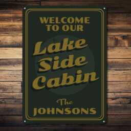 Personalized Lakeside Cabin Metal Sign, Custom Name Lakefront Decor, Rustic Wall Art, Waterfront Welcome Sign - thumbnail 2
