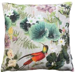 "Paradise Bird Cushion Cover Hummingbird Botanical Asian Vintage Grey 16"" - 24" - thumbnail 1