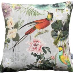 "Paradise Bird Cushion Cover Hummingbird Botanical Asian Vintage Grey 16"" - 24" - thumbnail 2