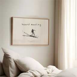 Surf Poster Board Meeting Coastal Illustration Wall Art Surfing Landscape Horizontal Print - thumbnail 3