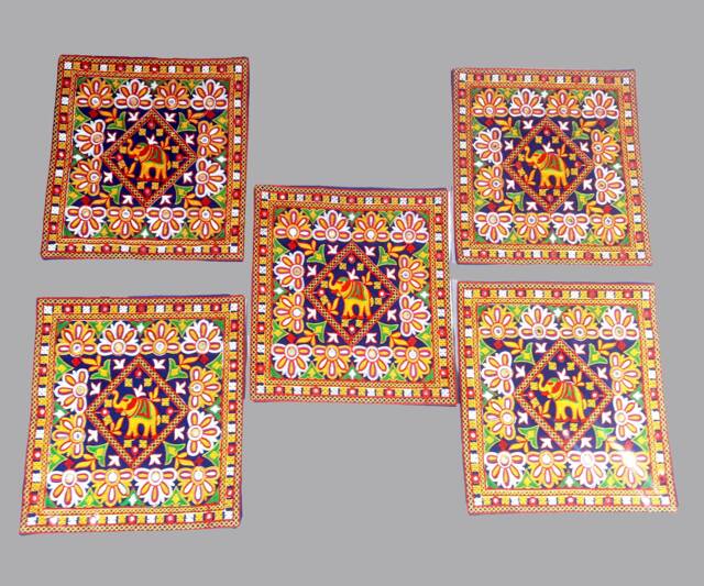 Designer Gujarati Work Decorative Pillow Cover, Cushion Covers - 16 X 16 Inches - Set Of 5 Pcs, Throw Pillow, Cotton Cover Set - image 1