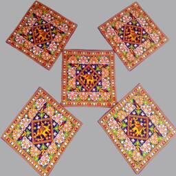 Designer Gujarati Work Decorative Pillow Cover, Cushion Covers - 16 X 16 Inches - Set Of 5 Pcs, Throw Pillow, Cotton Cover Set - thumbnail 2