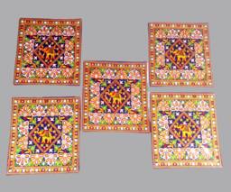 Designer Gujarati Work Decorative Pillow Cover, Cushion Covers - 16 X 16 Inches - Set Of 5 Pcs, Throw Pillow, Cotton Cover Set - thumbnail 1