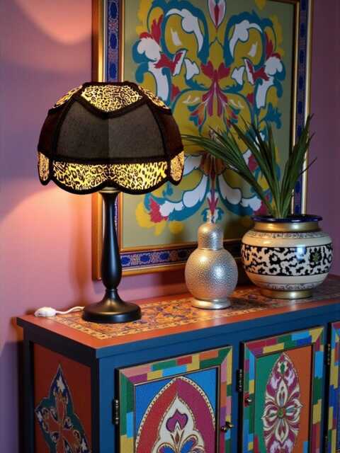 Vintage Leopard Print Dome Lampshade, Black Fabric Trim, British Made - Animal Lamp Shades - image 1