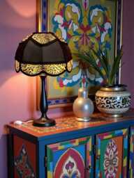 Vintage Leopard Print Dome Lampshade, Black Fabric Trim, British Made - Animal Lamp Shades - thumbnail 1