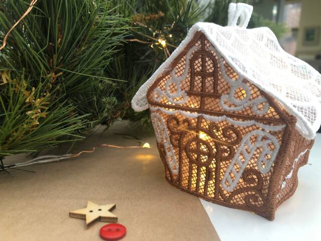 Christmas Gingerbread House Decoration - Embroidered Tree Ornament Scandinavian - image 1