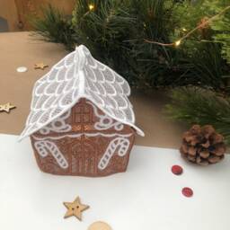 Christmas Gingerbread House Decoration - Embroidered Tree Ornament Scandinavian - thumbnail 3