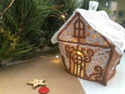 Christmas Gingerbread House Decoration - Embroidered Tree Ornament Scandinavian - thumbnail 1