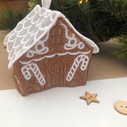 Christmas Gingerbread House Decoration - Embroidered Tree Ornament Scandinavian - thumbnail 2