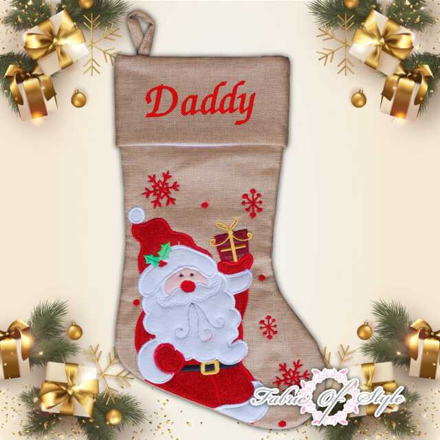 Christmas Personalised Stocking Luxury Embroidered Xmas Stockings Girl Hessian Santa - image 1