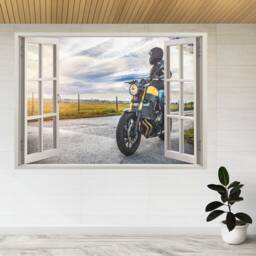 Motorbike On The Road Riding 3D Window View Wall Sticker Poster Decal A842