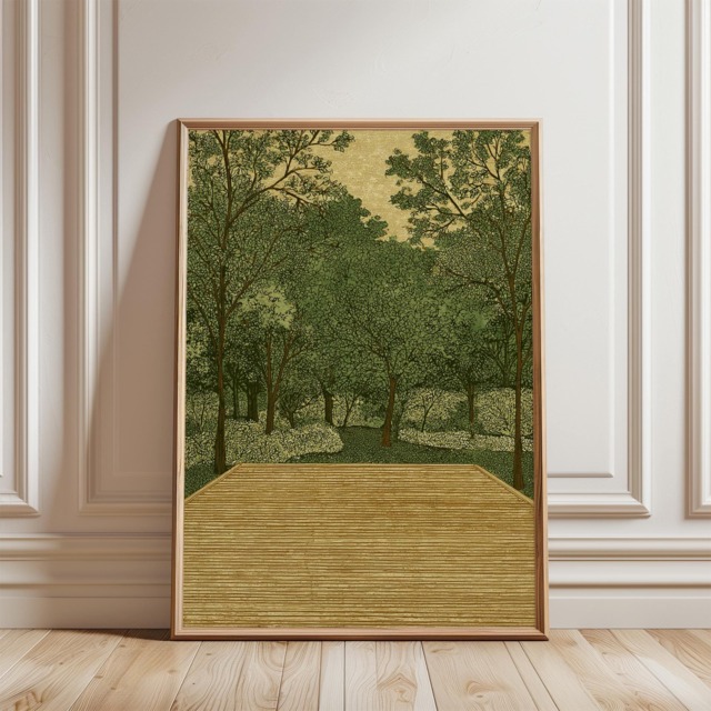 Green Woodland Deck Poster - Forest Landscape Illustration Nature Wall Art - image 1