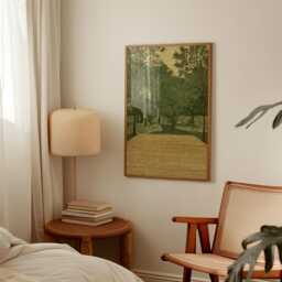 Green Woodland Deck Poster - Forest Landscape Illustration Nature Wall Art - thumbnail 2