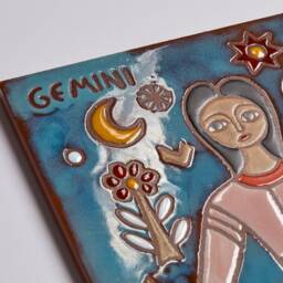 Gemini Zodiac Sign Handmade Ceramic Tile Wall Art Horoscope Painting Original Artwork Personalized Gift Elements Constellation - thumbnail 2