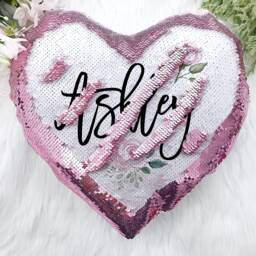 Personalized Valentines Pillow Day Gift For Her Daughter Pink Heart Sequin Changing With Name Nursery Home Decor - thumbnail 2