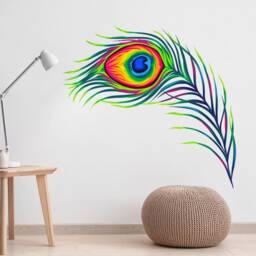 Peacock Feather Wall Sticker Vinyl Personalised Name Art Decals Bedroom Home Decor - thumbnail 2
