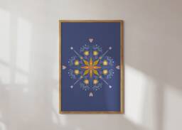 Dark Blue Mandala/Illustration Art Print Dolce Vita Italy Wall Art, Blue, Orange, Decoration, Pattern, Ornament, Combine - thumbnail 1