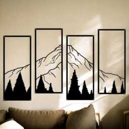 Mountain Framed Wall Art, Set Of 4 Home Decor, Modern Black Metal Design, Contemporary Hanging For Stylish Interiors, Housewarming Gift - thumbnail 2