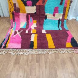 Multicolored Moroccan Wool Rug, Handmade Authentic Boujaad Berber Carpet - thumbnail 3