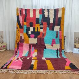Multicolored Moroccan Wool Rug, Handmade Authentic Boujaad Berber Carpet - thumbnail 1