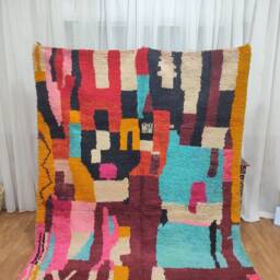 Multicolored Moroccan Wool Rug, Handmade Authentic Boujaad Berber Carpet - thumbnail 2