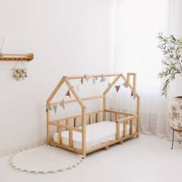 Montessori House Bed Frame With Legs & Slats, Toddler Furniture, Indoor Playhouse, Nursery Decor, Kid Play Room, Wood Platform Bed - thumbnail 2