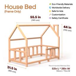 Montessori House Bed Frame With Legs & Slats, Toddler Furniture, Indoor Playhouse, Nursery Decor, Kid Play Room, Wood Platform Bed - thumbnail 3