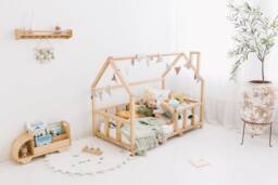 Montessori House Bed Frame With Legs & Slats, Toddler Furniture, Indoor Playhouse, Nursery Decor, Kid Play Room, Wood Platform Bed - thumbnail 1